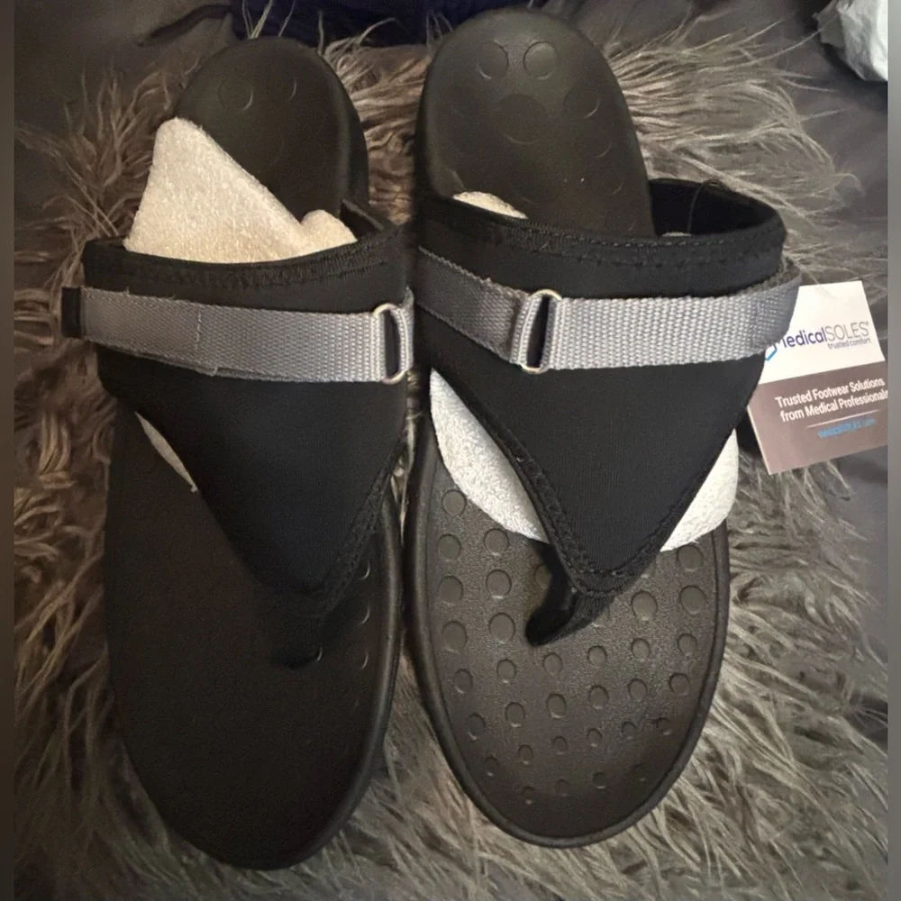 Black and Gray Medical Soles Ladies Sandals-Size 10